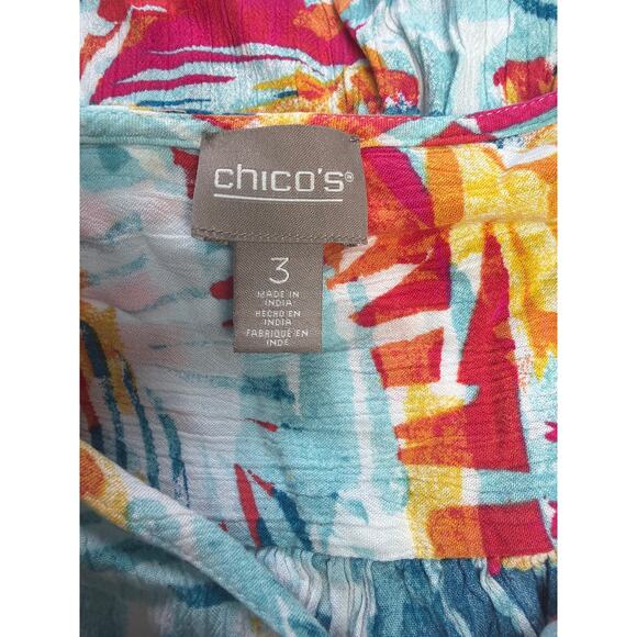 Chico’s Artsy Boho Blouse Women’s XL Multicolor Retro 90s Y2K Beach Top - Picture 3 of 8